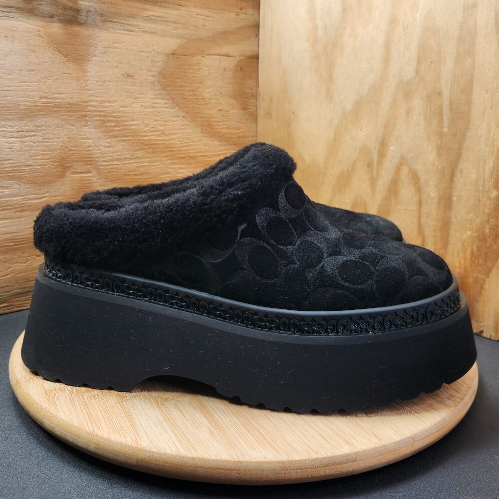Coach Ceclia Signature Sherling Womens Black Platform Clog Mules Size 9